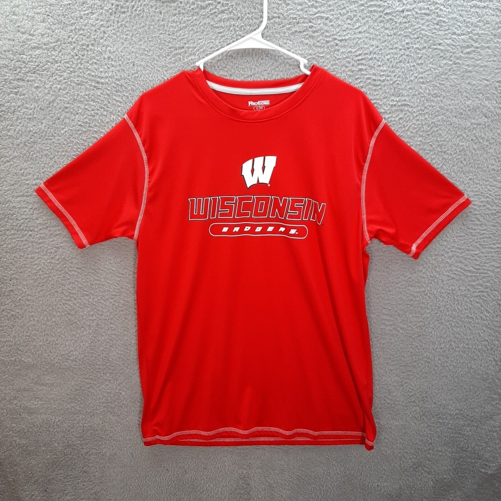 Wisconsin Badgers‎ Shirt Adult Large Red White Short Sleeve NCAA College Sports
